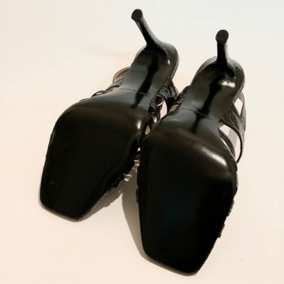 Charles David Vibrant Square Toe Ankle Strap Black Leather Stiletto Heel Size 8 - Picture 7 of 9